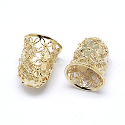 Hollow Bell with Flower Brass Cord Ends&nbsp;KK-M168-01G