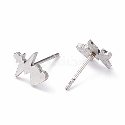 変色しにくいユニセックス 304 ステンレススチール スタッド イヤリング  ハートビート  ステンレス鋼色  9x10mm  ピン：1mm&nbsp;LS-EJEW-E254-06P