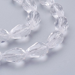 ガラスビーズ連売り  多面カット  ティアドロップ  透明  15x10mm  穴：2mm  約48個/連  27.56インチ（70cm）&nbsp;GLAA-R024-15x10mm-12