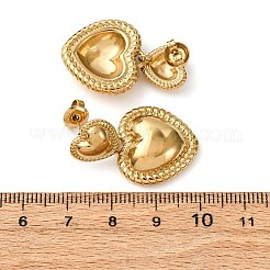 304ステンレススチールダングルスタッドピアス  ゴールドカラー  ハート  30x20mm&nbsp;EJEW-K315-03B-G