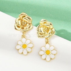 Daisy Flower Brass Dangle Stud Earrings&nbsp;EJEW-S277-04G