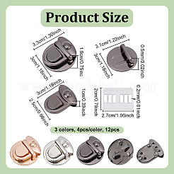 鉄製バッグタック留め具 12色 3個  ハンドバッグのサムロック  ミックスカラー  33x30x19mm  4個/カラー&nbsp;PURS-NB0001-02