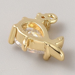 真鍮マイクロパヴェキュービックジルコニア  魚  10x11x4mm  穴：0.8mm&nbsp;KK-CJC0006-05A-G