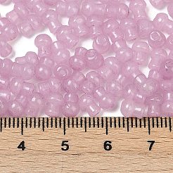 透明な色のガラスシードビーズ  キノコ  プラム  5.5x4.5mm  穴：1mm  4150個/ポンド&nbsp;SEED-R001-01T