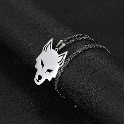 304 Stainless Steel Hollow Wolf Head Pendant Necklaces for Men&nbsp;WG1E628-01