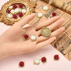 20Pcs 2 Colors Alloy & Plastic Rose Flower Connector Charms&nbsp;FIND-YW0008-32