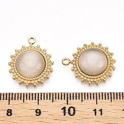 304ステンレスペンダント  手動研磨  猫の目で  太陽のチャーム  アンティークホワイト  19x16x5mm  穴：1.6mm&nbsp;STAS-T064-16B