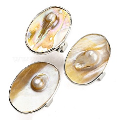 淡水シェルとパールの調節可能な指輪、女の子用女性用  プラチナ真鍮リング  混合図形  4mm  内径：18mm&nbsp;AJEW-Z010-03