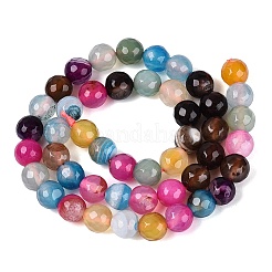 天然石瑪瑙ビーズ連売り  ラウンド  多面カット  染め＆加熱  カラフル  7.5~8mm  穴：0.8~1.2mm  約47~49個/連  13.78~14.96インチ（35~38cm）&nbsp;G-Q606-42A-04