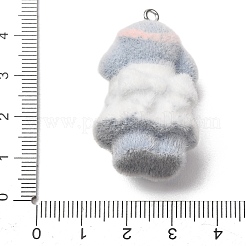 動物をモチーフにしたフロッキング加工の不透明樹脂製ペンダント  プラチナトーンの鉄ループ付き  ゲインボロ  うさぎチャーム  38.5x22.5x20mm  穴：2mm&nbsp;RESI-G130-01G