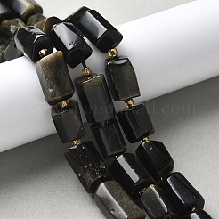 天然石ゴールデンシーンオブシディアンビーズ連売り  シードビーズで  多面カット  コラム  8.5~11x5.5~6.5mm  穴：1mm  約14~15個/連  7.48''（19センチメートル）&nbsp;G-N327-06-40