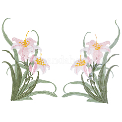ポリエステル製衣類パッチ2個  蘭の花  ラベンダーブラッシュ  140x165x1.5mm&nbsp;PATC-GF0001-85A