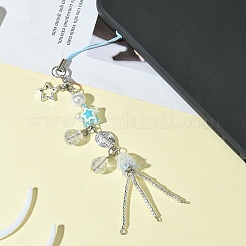 ガラス＆合金＆アクリル携帯ストラップ  ディープスカイブルー  16cm&nbsp;HJEW-FS00006