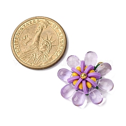 ガラスとポリマークレイのペンダント  花  304ステンレススチール製丸カン付き  18KGP本金メッキ  ライラック  26x10mm&nbsp;PALLOY-MZ00810-03