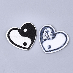 パッチに風水コンピューター刺繡布鉄  マスクと衣装のアクセサリー  アップリケ  陰陽の心  ホワイト  32x34x1mm&nbsp;FIND-T030-098
