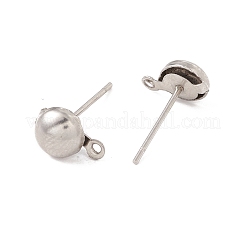 変色しない304ステンレススチールスタッドピアス金具  水平ループ付き  半円  ステンレス鋼色  9x6mm  穴：1mm  ピン：0.7mm&nbsp;STAS-P307-17A-P
