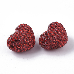 樹脂粘土ラインストーンビーズ  ハート  ライトシャム  pp12（1.8~1.9mm）  8列ラインストーン  16x20~21x13.5mm  穴：1.8mm&nbsp;RB-S055-25