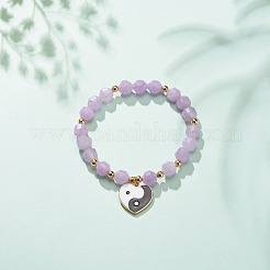 天然ラベンダーアメジストストレッチブレスレット  女性のための陰陽チャームブレスレット付き合金エナメルハート  内径：2-1/8インチ（5.3cm）&nbsp;BJEW-JB08525-05