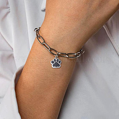 合金エナメルチャーム  グリッターパウダー付き  犬の足跡  プラチナ  ブラック  17.7x16.6x2mm  穴：2mm&nbsp;X1-ENAM-TAC0001-05J