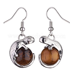 Natural Tiger Eye Chameleon Dangle Earrings with Crystal Rhinestone&nbsp;EJEW-A092-10P-03