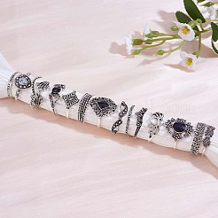 15Pcs 15 Style Crystal Rhinestone Rhombus & Lotus & Crown Finger Rings Set&nbsp;JR940A