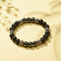 Natural Lava Rock & Synthetic Black Stone & Hematite Stretch Bracelet&nbsp;BJEW-JB08169