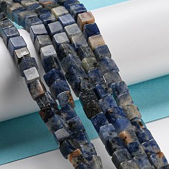 天然石ソーダライトビーズ連売り  キューブ  4~5x4~5x4~5mm  穴：0.8mm  約85個/連  15.35インチ（39cm）&nbsp;G-C084-E06-02