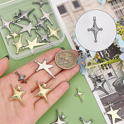 24スタイルラックメッキ合金ペンダント12個。  カドミウムフリー＆鉛フリー＆ニッケルフリー  星のチャーム  ミックスカラー  19~34x12~22.5x3~5mm  穴：1.4mm  2個/スタイル&nbsp;PALLOY-CA0002-42