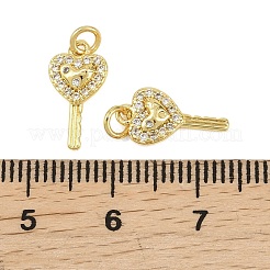 真鍮マイクロパヴェクリアキュービックジルコニアペンダント  ハートキーチャーム  18KGP本金メッキ  13.5x7x2.5mm  穴：2.5mm&nbsp;KK-D218-22G-01