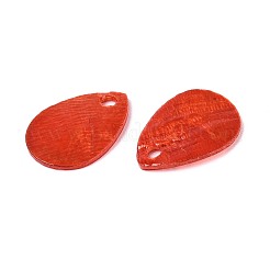 スプレー塗装カピスシェルペンダント  ティアドロップ  レッドオレンジ  13x9~10x1mm  穴：1mm&nbsp;LS-SSHEL-T006-10C