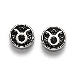 304ステンレススチールビーズ  十二星座とフラットラウンド  アンティークシルバー  牡牛座  10x4mm  穴：1.8mm&nbsp;STAS-H156-01J