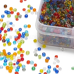 ガラスシードビーズ8色  トランスペアレント  ラウンド  ミックスカラー  2mm  穴：1mm  約15g /カラー&nbsp;SEED-YW0001-56