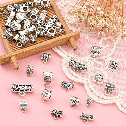 60 個 20 スタイルのチベットスタイル合金チューブベイル  ループベイル  ペンダントベイル  アンティークシルバー  8~15x7~22x5~11mm  穴：1~2.7mm  内径：3~6mm  3個/スタイル&nbsp;TIBE-YW0001-62