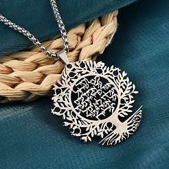 201 Stainless Steel Hollow Tree of Life Pendant Box Chain Necklaces&nbsp;LS-NJEW-M086-04P