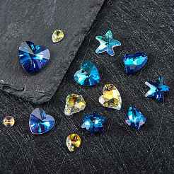 28Pcs 14 Style Faceted Glass Rhinestone Charms&nbsp;RGLA-SZ0001-02
