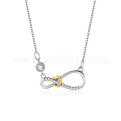 Duo Tone Brass Micro Pave Clear Cubic Zirconia Heart Infinity Pendant Necklaces for Women&nbsp;WGE151D-01