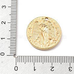 304ステンレスペンダント  エンジェルチャーム付きフラットラウンド  18KGP本金メッキ  20x2.5mm  穴：2mm&nbsp;STAS-I334-10G