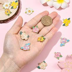 12個6スタイルアロイエナメルペンダント  花のチャーム  ゴールドカラー  ミックスカラー  19.5~20x16~28x1.5mm  穴：1.8mm  2個/スタイル&nbsp;ENAM-FS0004-11
