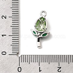 真鍮製マイクロパヴェキュービックジルコニアペンダント  花  プラチナ  20x10x4mm  穴：1.4mm&nbsp;KK-D408-01P