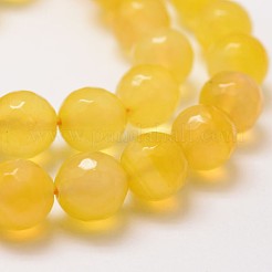 天然石瑪瑙ビーズ連売り  染め  多面カット  ラウンド  きいろ  12mm  穴：1.5mm  約30~32個/連  14インチ&nbsp;X-G-G882-12mm-A04