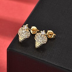 Ice Cream Brass Micro Pave Clear Cubic Zirconia Stud Earrings&nbsp;EJEW-A135-13G