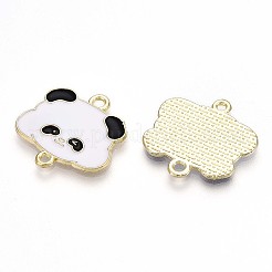 合金エナメルコネクタチャーム  鉛フリー＆カドミウムフリー  パンダ  ゴールドカラー  ホワイト  20x20x1mm  穴：1.6~1.8mm&nbsp;ENAM-T022-04