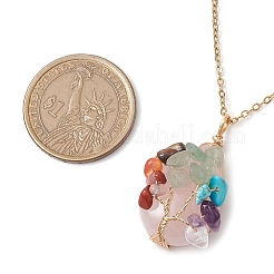チャクラヨガ宝石ペンダントネックレス  ローズクォーツペンダント 304ステンレススチールアズキチェーンネックレス  ゴールドカラー  ティアドロップ  17.72インチ（45cm）  ペンダント：34x18mm&nbsp;NJEW-JN05083-02