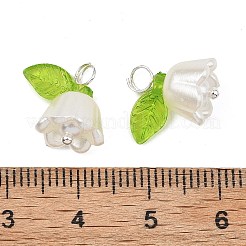 ABSプラスチック製の模造真珠ペンダント付きアクリル  花のチャーム  銀  13~13.5x12.5~13x10mm  穴：2.5~3mm&nbsp;PALLOY-JF05659-12