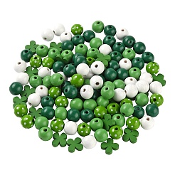 160Pcs 5 Style Irish Theme Painted Natural Wood Beads&nbsp;X1-WOOD-LS0001-48