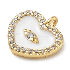 ラックメッキ真鍮マイクロパヴェクリアキュービックジルコニアとエナメルチャーム  長持ちメッキ  鉛フリー＆カドミウムフリー  18KGP本金メッキ  アイ模様のハート  ミックスカラー  12x11.5x2mm  穴：1.2mm&nbsp;KK-G515-12A