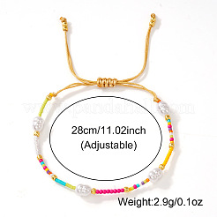 Glass Seed Beads & Imitation Pearl Braided Bead Bracelets&nbsp;QM2357-1
