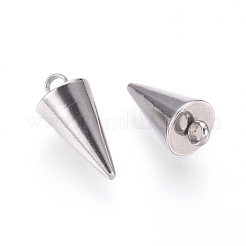 変色しにくい304ステンレススチールペンダント  スパイク/コーン  ステンレス鋼色  13.5x7mm  穴：2mm&nbsp;STAS-G214-47P-02