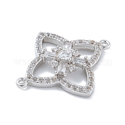 Rack Plating Brass Clear Cubic Zirconia Flower Connector Charms&nbsp;KK-A234-063P