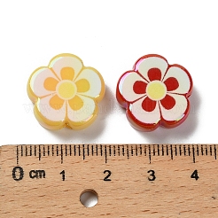 UVメッキ印刷された不透明アクリルビーズ  虹色の  花  ミックスカラー  17x18x6.5mm  穴：2.5mm&nbsp;OACR-D316-21